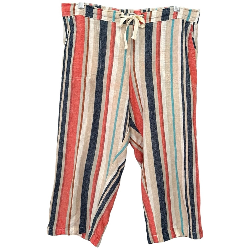 Da-sh Women’s Striped Multicolor Linen Blend Cropped‎ Pants  Sz M